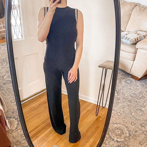 Norma Kamali Studded Open Back Stretch Jersey Jumpsuit Black - Picture 4 of 12